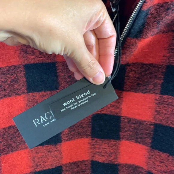 Rachel Zoe size large NWT red black Buffalo plaid gingham pullover sweater zip - Picture 3 of 8